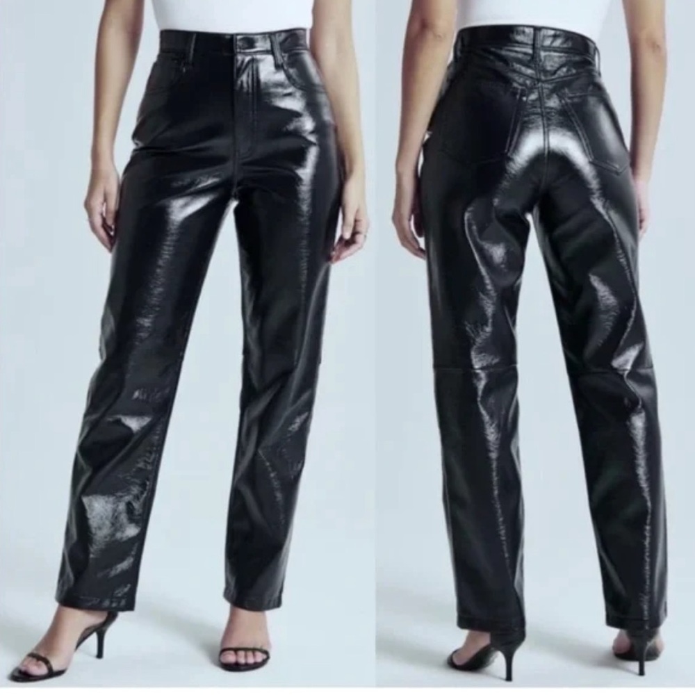 NWT Abercrombie & Fitch 90s Straight Ultra High Rise Navy Vegan Leather Pants